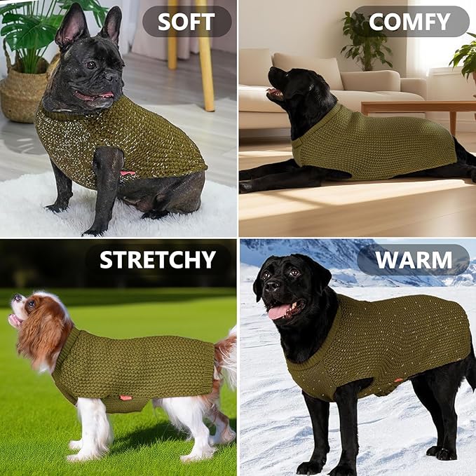 KYEESE Dog Sweater with Leash Hole Warm Pullover with Reflective Yarn for Small and Medium Dogs Male Soft Knit Pullover Boy Dog Coats Cozy Lightweight Thick Sweater,Brown,Medium