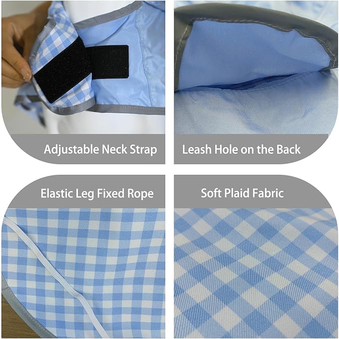 MAMORE Dog Raincoat Reversible,Waterproof Dog Rain Coat Hooded Slicker Poncho with Reflective Strip, Plaid Double Layer Rain Jacket for Small Medium Large Dogs (Light Blue, Large)