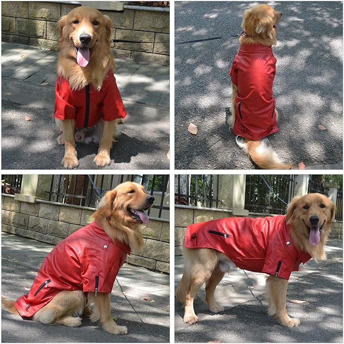 Lovelonglong Cool Dog Leather Jacket, Warm Coats Dogs Windproof Cold Weather Coats for Large Medium Small Dogs, Yorkshire Terrier Clothing Red S