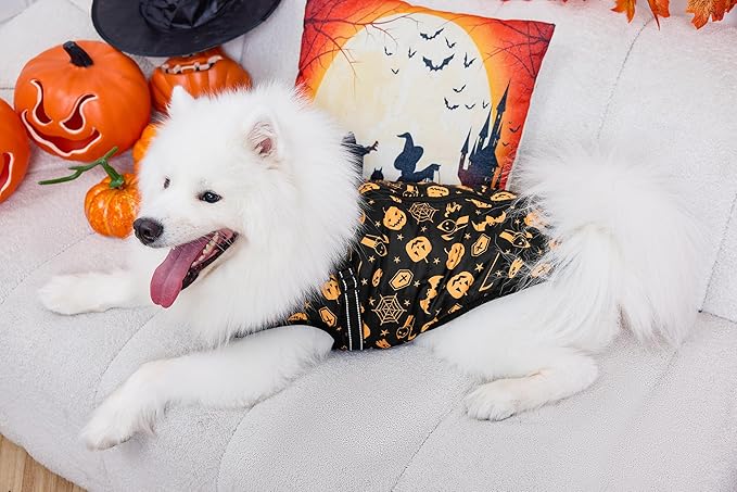Aiboria Winter Dog Coat Windproof Fleece Jacket with Chest Strap Dog Vest Harness Halloween Black S