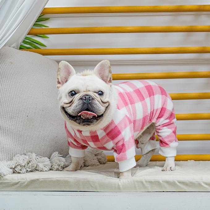 SCENEREAL Dog Pajamas for Small Dogs - Soft Warm Pet Sweater Clothes, Pink Girl Puppy Onesie Outfits for Doggie Winter Christmas - Dog Jammies Pjs