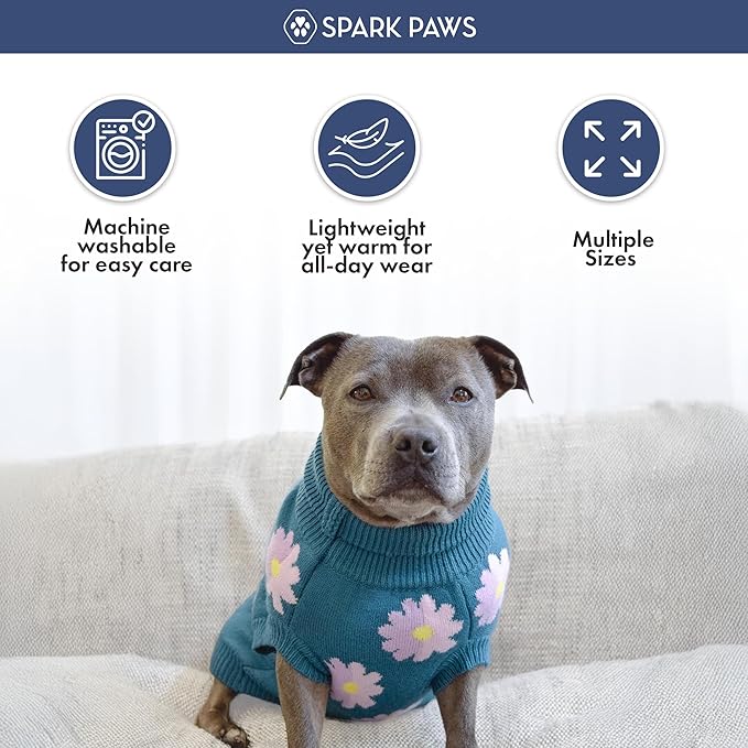 Spark Paws Knit Dog Sweater – Ultra Soft Warm Winter Dog Sweater for Small, Medium & Large Dogs – Stretch Fit Pet Sweater for French Bulldog, Pitbull, Girl & Boy Dogs Jacket, (Flower,4XL)