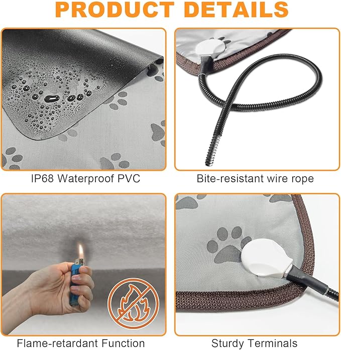 Bestio Extra-Large Dog Heating Pad 47×30 in Heated Dog Bed Intelligent Constant Temperature Switch and On Normally Open Function UL&MET Dual Authentication Metal Protective Tube-Paw