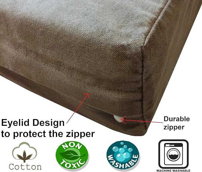 Dogbed4less Premium HeadRest Pillow Orthopedic Cool Memory Foam Dog Bed for Large Dogs, Waterproof Lining with Washable Denim Brown Cover, XXL 55X37X4