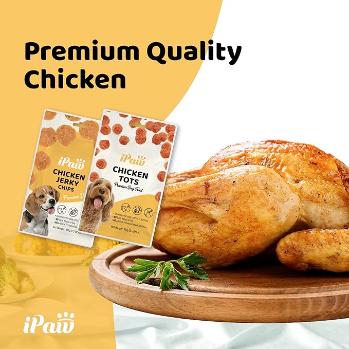 iPaw Dog Treats for Puppy Training, All Natural Human Grade Dog Treat, Hypoallergenic, Easy to Digest (Chicken Chips), 2 Packs