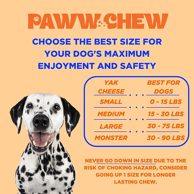 Paww Chew Yak Chews For Large Dogs - 100% Natural, Long Lasting Dog Treats, (Large - 4 Pack) High Protein, Great for Oral Health, Odor-Free, Gluten-Free, Limited Ingredients Yak Bone for Power-Chewers