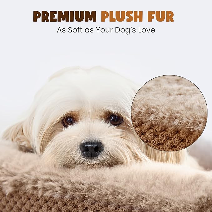 Orthopedic Dog Bed for Large Dogs, Removable Washable Cover, Memory Foam Indestructible Pet Couch for Big Dogs, Sturdy and Cozy Round Bed with Bolstered Sides, Durable Crate Bed, Camel