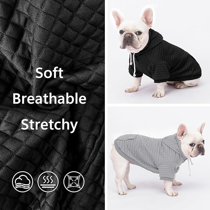 2 Pack Dog Hoodie Sweaters for Small Medium Dogs Warm Dog Clothes for Large Dogs Soft Waffle-Like Laminated Sweatshirt Bulldog (Black+Grey, L (Back: 19",Chest: 28", Neck: 17.5"))