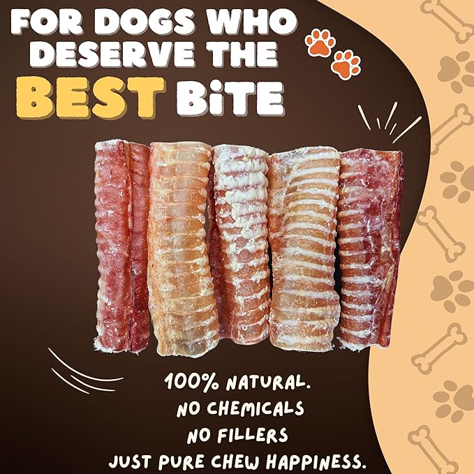 Woofley's Beef Trachea - 3-4 Inch - 50 Pack - Trachea Treats for Dogs - Natural Source of Glucosamine and Chondrotin for Joint Health - 100% Natural Beef Windpipe for Dogs