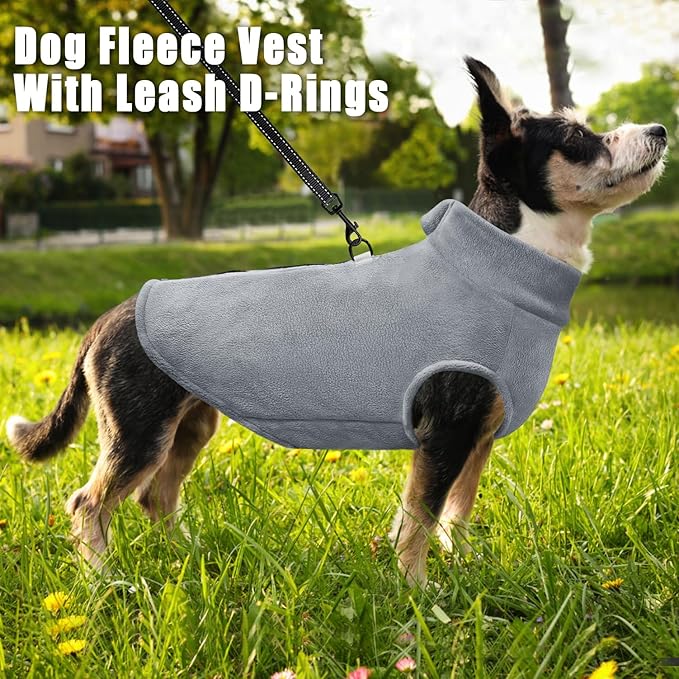 Idepet Dog Fleece Vest Sweater Zip Up Warm Pullover Dogs Jacket with D-Ring Leash Winter Cold Weater Coat Pet Sweatershirt Clothes Hoodie for Small Medium Dogs Boy Girl (Gray, XXS)