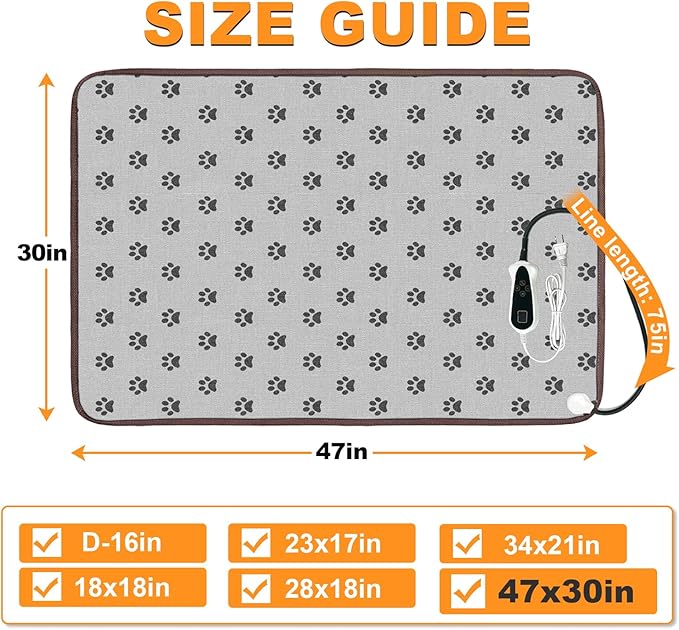 Bestio Extra-Large Dog Heating Pad 47×30 in Heated Dog Bed Intelligent Constant Temperature Switch and On Normally Open Function UL&MET Dual Authentication Metal Protective Tube-Paw
