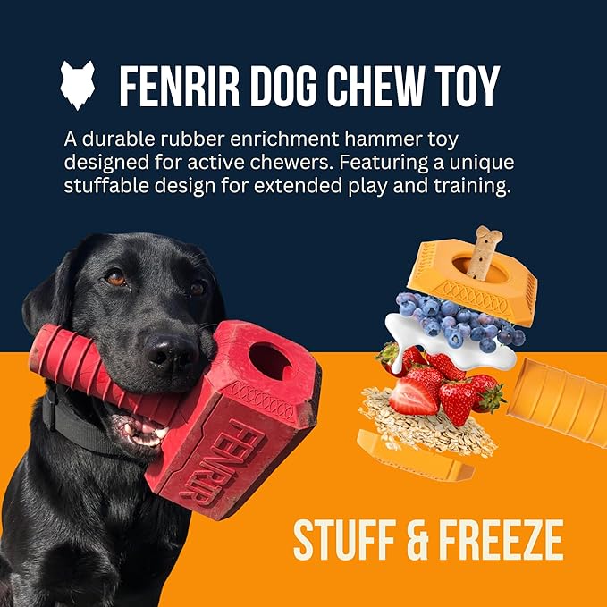 Fenrir Hammer Dog Chew Toy Strong Rubber Stuffable Enrichment Toy for Chewers (Yellow, Medium)