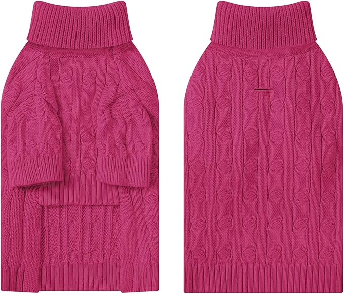 Small Dog Thermal Pullover Sweater, Classic Turtleneck Cable Knitwear Dog Clothes for Cold Weather Warm Pet Clothes for Chihuahua, Bulldog, Dachshund, Pug Hot Pink Small