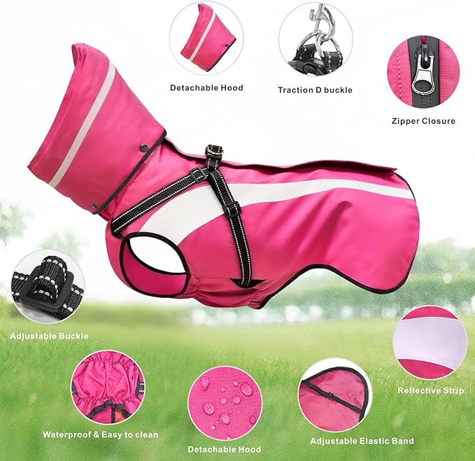 Mosucoirl Dog Raincoat Waterproof Raincoats for Dog Reflective Dogs Rain Jackets with Hood Hoodie Pet Rain Poncho Coat for Small Medium Large Dogs Puppies S-XXL (Pink, XXL)