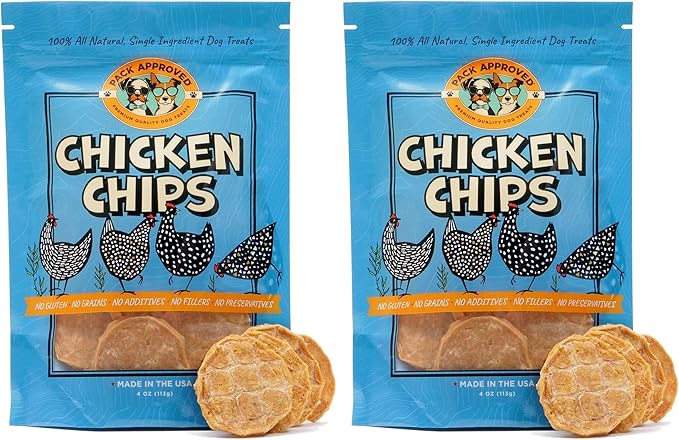 Chicken Chips - Crunchy, Single Ingredient Dog Treat -100% All Natural Chicken Breast - 4oz (Pack of 2)
