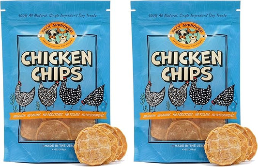 Chicken Chips - Crunchy, Single Ingredient Dog Treat -100% All Natural Chicken Breast - 4oz (Pack of 2)