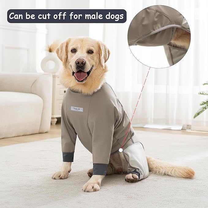 Dog Full Body Winter Coat, Waterproof Fleece Jacket for Small Medium Large Dogs Reflective Snowsuit with Zipper for Outdoor Skating (Beige, XL(Weight 13-22 lbs))