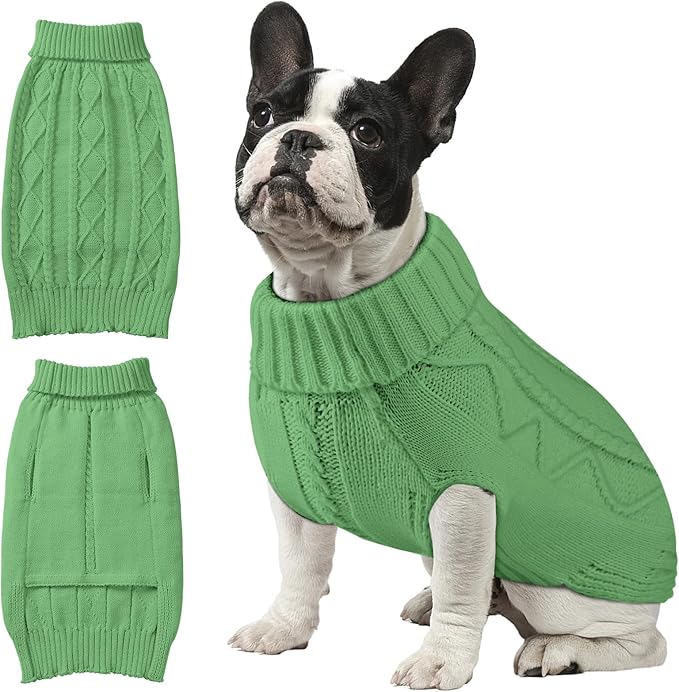 Dog Sweaters for Small Medium Large Dogs Girl, Soft Warm Turtleneck Pup Dogs Shirt, Double Knitting Collar for Outdoor Playing, Warm Dog Clothes (XS,Green)
