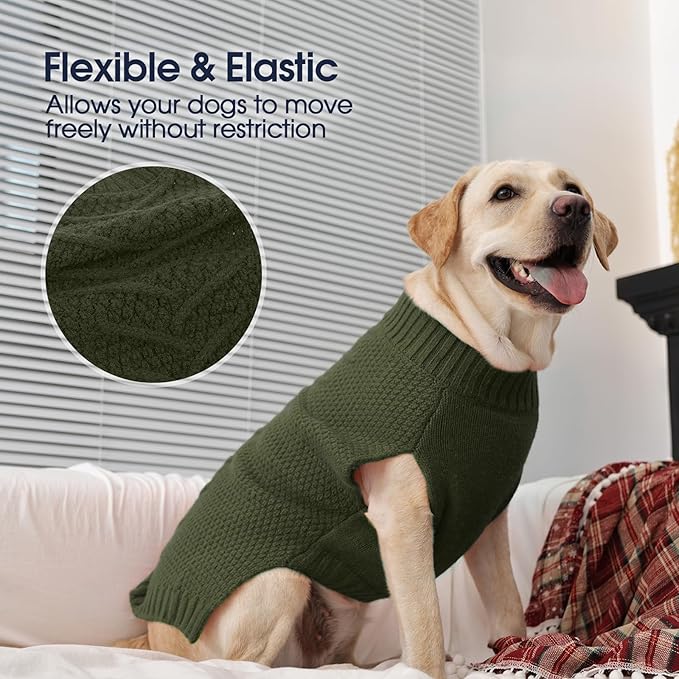 IECOii Dog Sweaters for Large Dogs,XXL Dog Sweater Warm Pullover Vest for Winter,Knitted Dog Sweater Large Size Dog Sweatshirt for Extra Large Dogs boy Girl,Golden Retriever,Pitbull,Army-Green-2XL