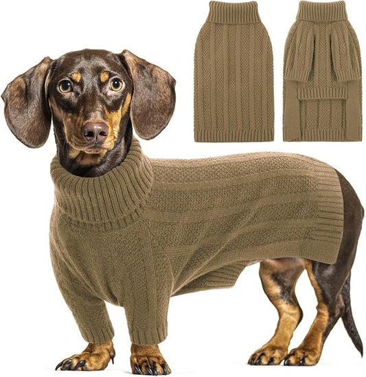 Queenmore Small Dog Sweaters for Small Dogs Girls Boys,Xmas Sweater Puppies,Turtleneck Knitted Sweater for Dog Cat,Cold Weather Pullover for Doggie Male Female,Soft Doggy Sweater Pet Apparel(Camel,S)