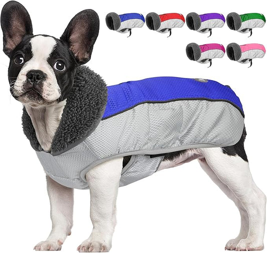 Dog Coat, Waterproof Ripstop Dog Winter Jacket with Leash Hole, Reflective Adjustable Warm Pet Fleece Snow Sweater for Small Medium Large Dogs - Blue, L