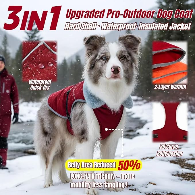 Insulated Outdoor Dog Winter Coat, Relaxed Fit Puppy Hard Shell Jacket with Full-Body Reflective Strips, Waterproof & Lightweight Coats for Tiny Small Dogs, Pet Jackets for Chihuahua Boy Girl(Wine,XS)