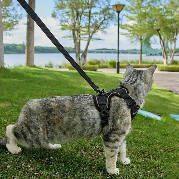 Cat Harness and Leash Set Escape Proof Tactical Small Kitten Harness Emotional Support Cat Vest, Black, S