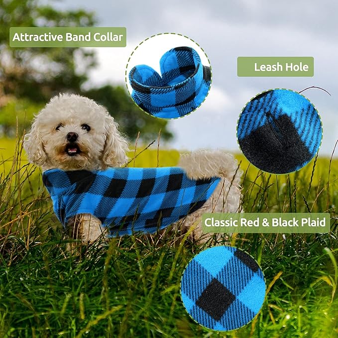 KAMA BRIDAL Spring Autumn Winter Coat Pullover Fleece Vest for Cats Small and Medium Dogs Thin Sweater Blue & Black Plaid (Blue, XS)