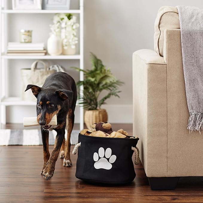 Bone Dry Pet Storage Collection Collapsible Bin, Black, Small Round
