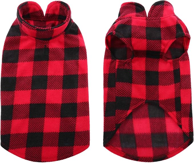 KAMA BRIDAL Spring Autumn Winter Coat Pullover Fleece Vest for Cats Small and Medium Dogs Thin Sweater Red & Black Plaid (Red, XXS)