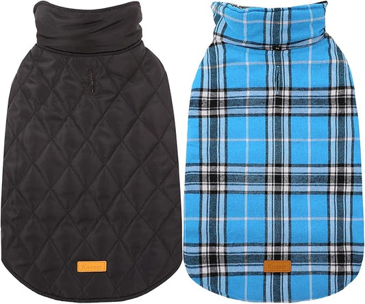 Kuoser Waterproof Dog Coat, Reversible Dog Jacket for Small Dogs, Adjustable Durable Doggie Winter Coat Warm Cozy Puppy Cold Weather Apparel from Small to Large Breed, Blue S