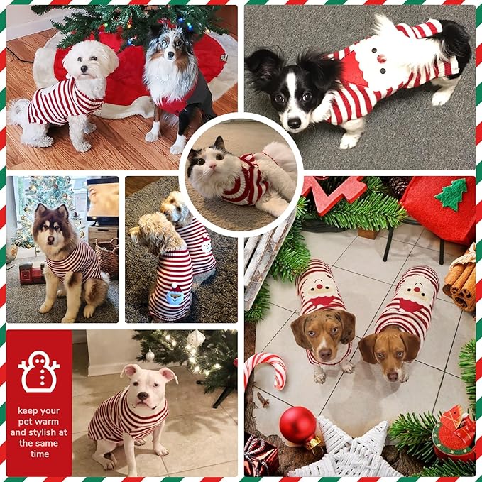 PETCARE Santa Dog Sweater Christmas Funny Cute Red Striped Cat Sweater Vest Pet Holiday Dog Clothes Puppy Sweaters for Small Medium Large Dogs Cats Fall Winter Outfits Xmas Dogs Costume,Large