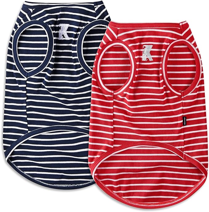 Koneseve Dog Shirt Vest Lightweight Stretchy Dog T-Shirts Soft Cool Sleeveless Stripe Vests Breathable Clothes for Puppy Kitty Cats Small Medium Large Dogs 2 Pack Red + Blue [ 4XL ]