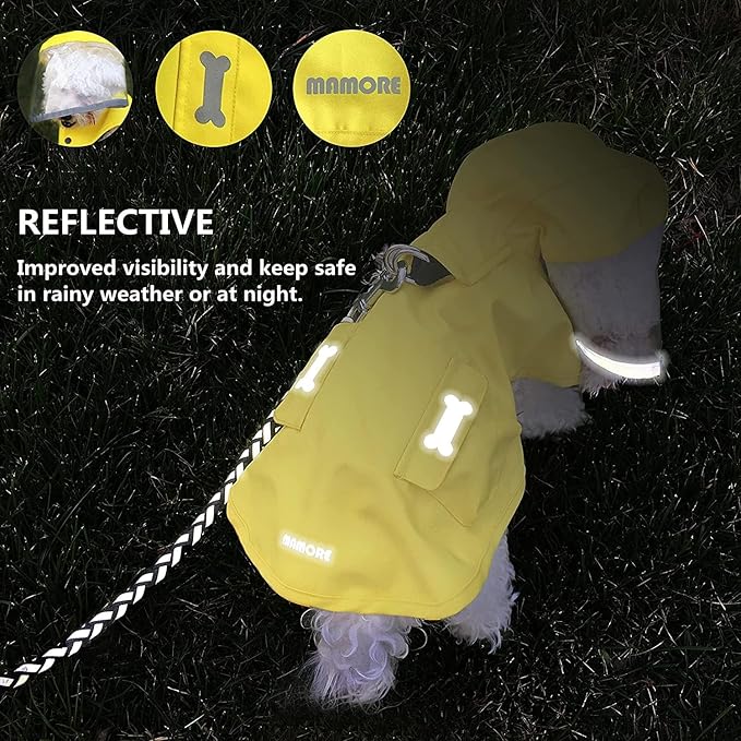 Dog Raincoat,Waterproof Rain Poncho with Hoodie, High Reflective Adjustable Pet Rain Jacket with Leash Hole for Small Medium and Large Dogs (Orange, Medium: 13-22lbs)