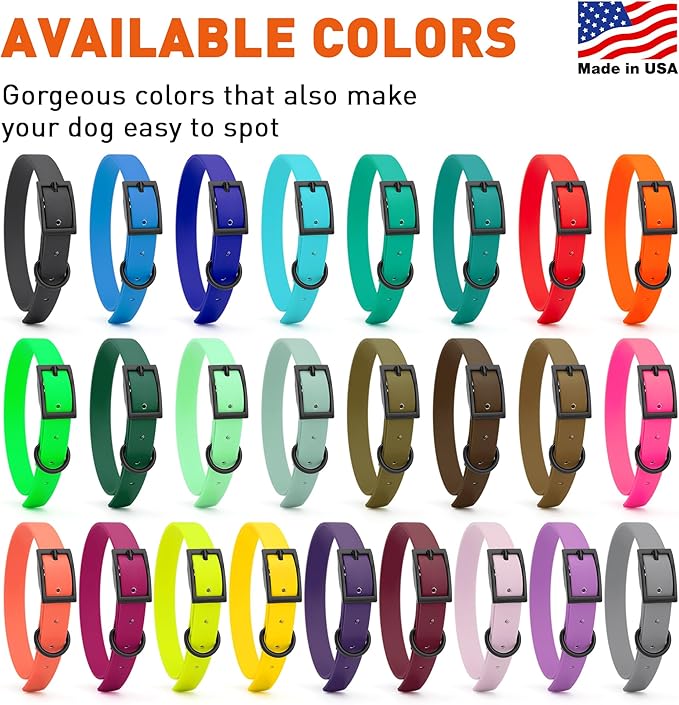 Dogline Biothane Waterproof Dog Collar Strong Coated Nylon Webbing with Black Hardware Odor- Proof for Easy Care Easy to Clean High Performance Fits Small Medium or Large Dogs, Coral