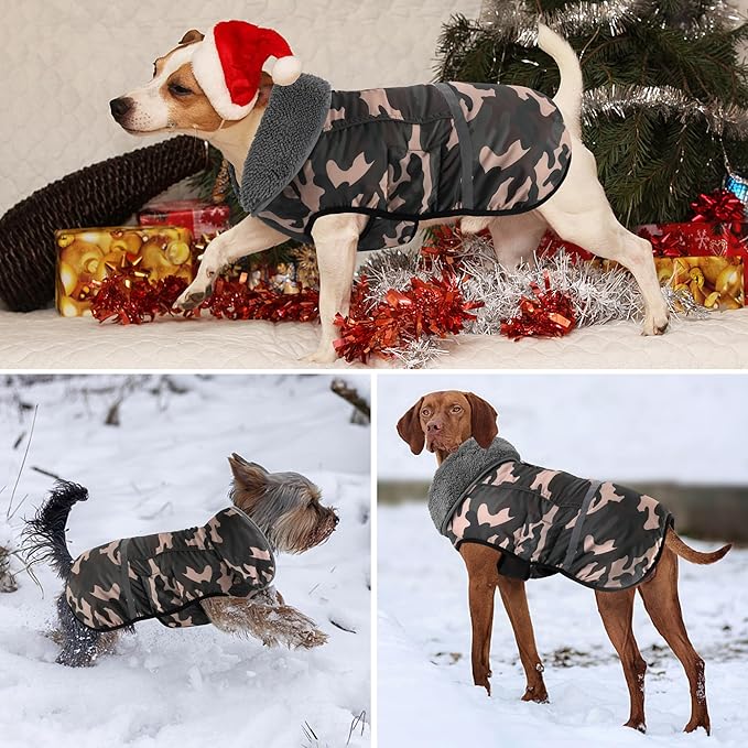 Dogcheer Warm Dog Coat, Waterproof Dog Jacket Christmas Puppy Winter Coat with Buckle, Reflective Adjustable Pet Snow Jacket Fleece Sweater for Small Medium Large Dogs - Dusty Pink Camo, 3XL