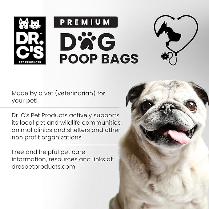 Certified 65% PCR (Post Consumer Recycled) Plastic and 35% Plant Based Dog Poop Bags - Dr. C's ONE OF A KIND Dog Poop Bags - 120 Bags / 8 Rolls, NO NEW PLASTICS USED, Unscented, Earth Friendly