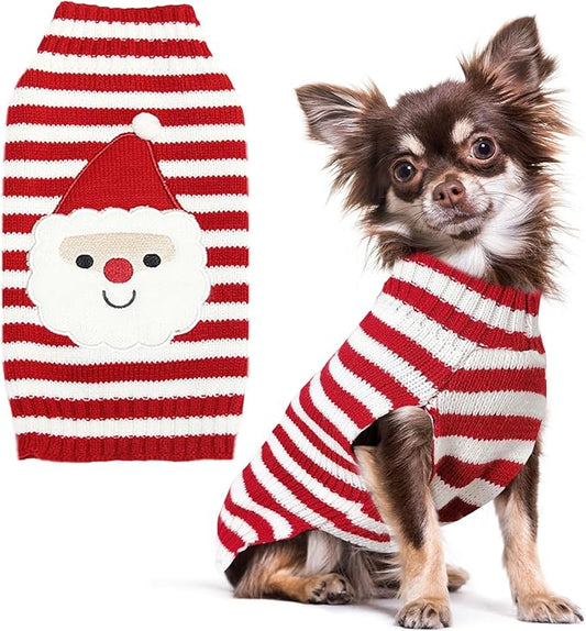 PETCARE Santa Dog Sweater Christmas Funny Cute Red Striped Cat Sweater Vest Pet Holiday Dog Clothes Puppy Sweaters for Small Medium Large Dogs Cats Fall Winter Outfits Xmas Dogs Costume,X-Small
