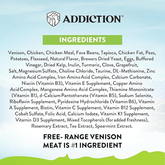 Addiction Viva La Venison Grain-Free Dry Cat Food - with Premium Venison to Support Muscle Development & Maintenance - High-Protein Recipe with Chicken & Low Carb - Made in New Zealand 4lb (4-pk)