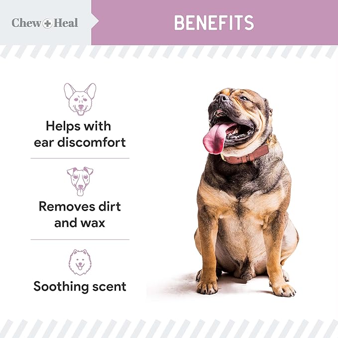 Chew + Heal Labs Dog Ear Cleaner - OTIC Medicated Dog Ear Buildup Drops for Dirt and Wax - 12 oz Advanced Flush with Chlorohexidine and Ketoconazole - Made in The USA