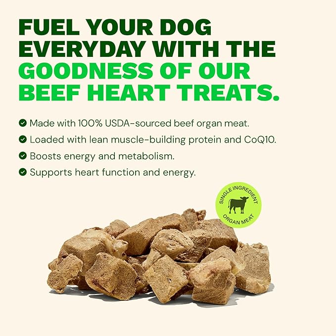 Get Joy Freeze Dried Superfood 100% Beef Heart Dog Treats, 4 Ounce Bag (Pack of 3), Single Ingredient Organ Meat, High Protein, Heart Health, Energy, Grain Free, Gluten Free, Made in USA