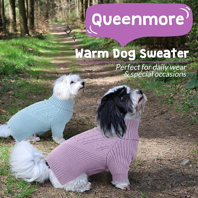 Queenmore Puppy & Dog Sweater - Warm Winter/Summer Turtleneck Knit Sweater for Small, Medium, Large Dogs; Christmas, Lilac; XS