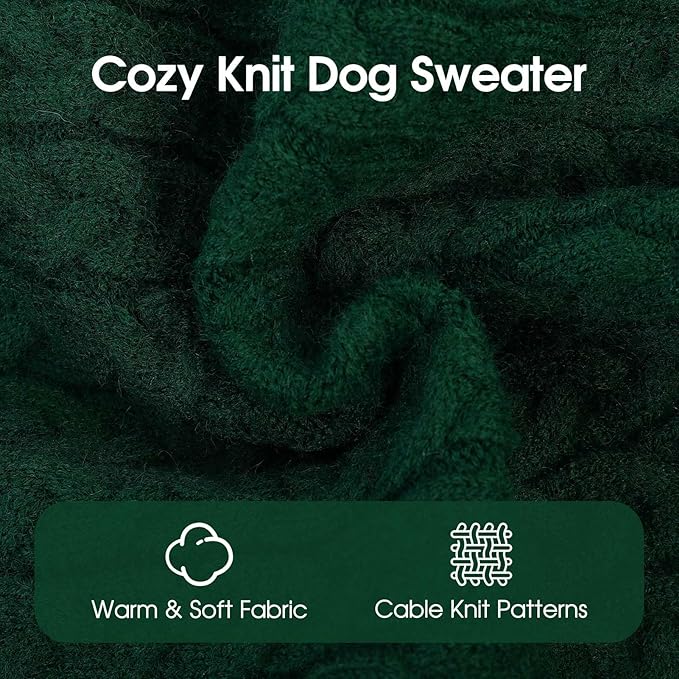 SAWMONG Dog Sweater, Dog Sweaters for Large Dogs Girls Boys, Pullover Turtleneck Knitted Doggy Sweatshirt, Cold Weather Pet Clothes（Green, X-Large