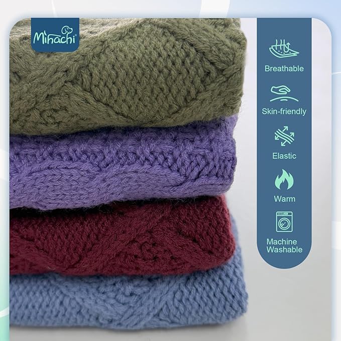 Mihachi Turtleneck Dog Sweater - Winter Coat Apparel Classic Cable Knit Clothes with Leash Hole for Cold Weather, Ideal Gift for Pet in New Year Grayish Blue ML
