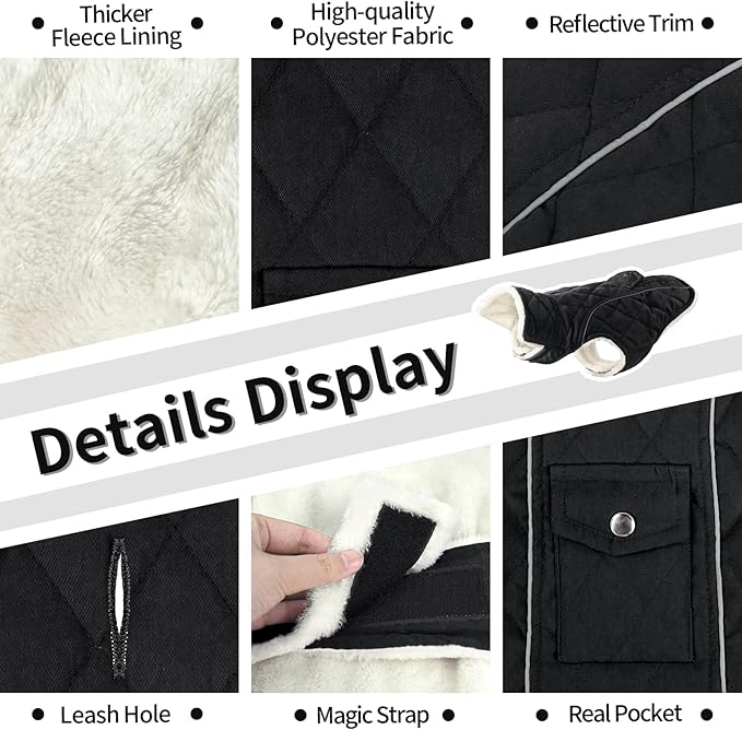 Malier Dog Winter Coat, Windproof Dog Cold Weather Coats with Real Pocket, Winter Extra Warm Pet Coat Fleece Jacket Reflective Clothes for Small Medium Large Dogs and Puppy (Black, Large)