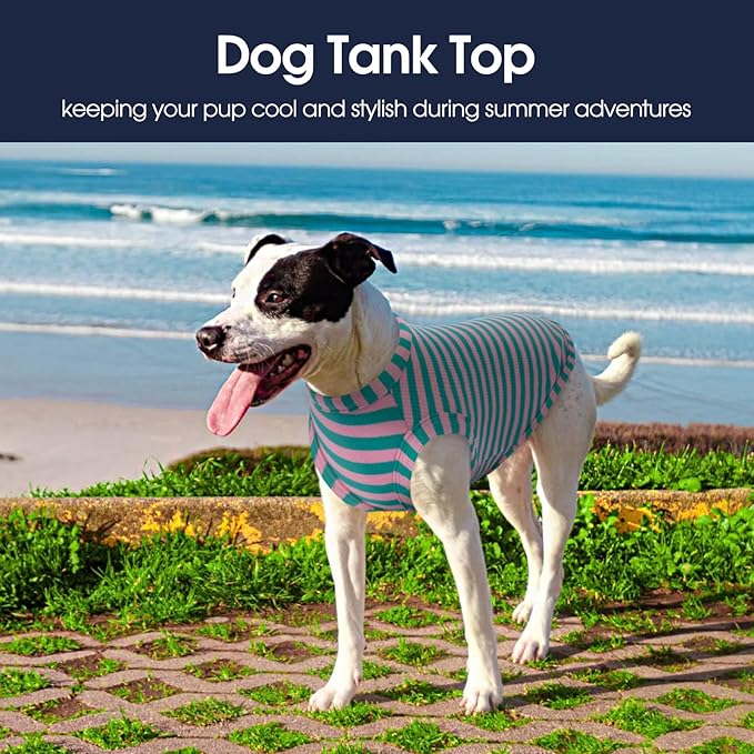 IECOii 2 Pack Dog T-Shirts,Stretchy & Comfortable Pet Summer Tank Top Clothes,Fade-Resistant, Easy to Put On – Machine Washable Tshirts for Medium Breeds Dogs,Pink+Stripes,XLarge