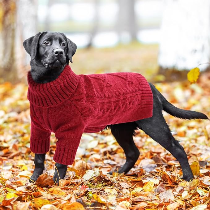 ASENKU Knitted Dog Sweater, Pullover Big Thermal Dog Winter Sweater, Turtleneck Doggy Sweaters for Large Medium Dogs Boy Girl,Warm Pet Sweatshirt for Maltese,Mini Dachshund,M