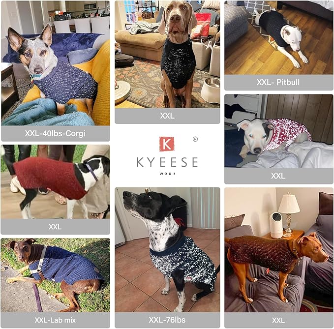 KYEESE Dog Sweater for Large Dogs with Leash Hole Warm Pullover with Reflective Yarn Male Thick Stretchy Knitwear Winter Soft Pet Coat boy for Cold Weather Comfy Dog Sweaters, Khaki, XX-Large