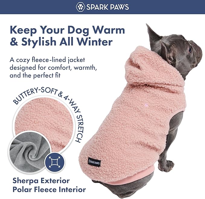Spark Paws Teddy Dog Sweater, Sherpa Vest with Warm Fleece Lining, Winter Coat Suitable for Small Medium Large XL XXL Breeds - Pink - XL