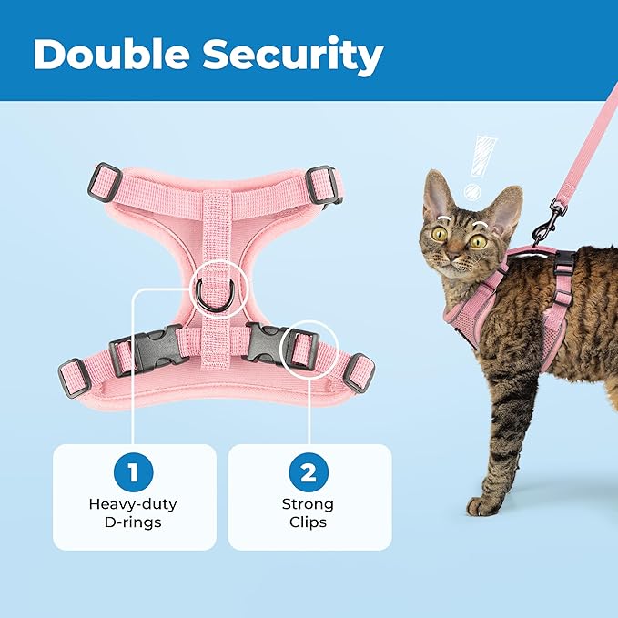 Voyager Escape Proof Cat Harness and Leash Set with Reflective Stitching, Neoprene Handle 5ft - Supports Small, Medium and Large Cats, Kittens for Walking by Best Pet Supplies - Pink, XS